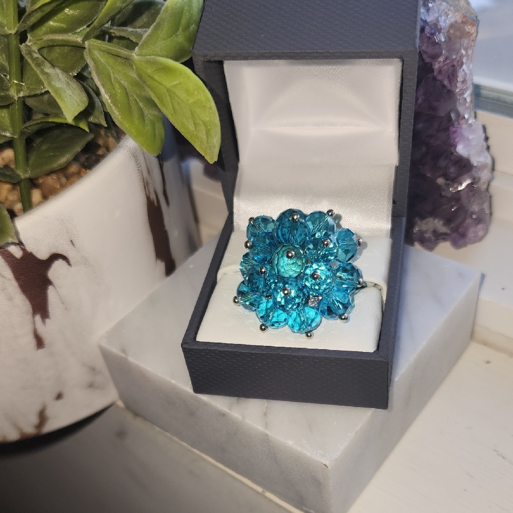 Blue Floral Statement Ring